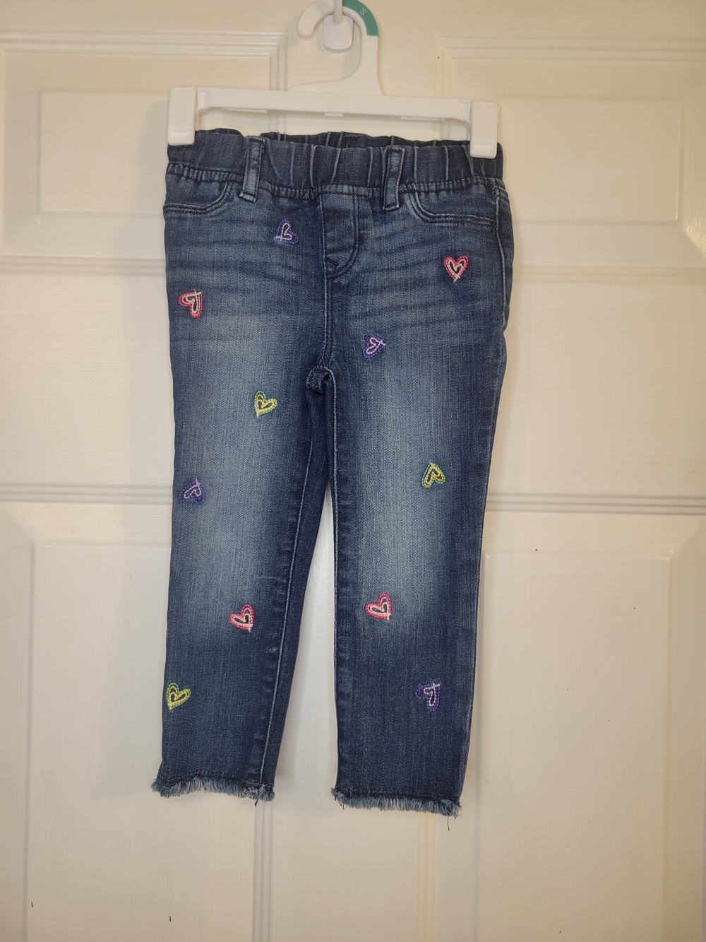 GAP Girls Dark Wash Denim Jeans with Colorful Heart Embroidery - Picture 3 of 9